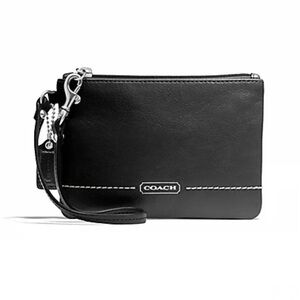 COACH Park Black Silver Pebbled Leather Wristlet